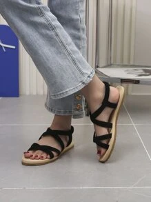 Women Minimalist Slingback Sandals, Vacation Beach Flat Sandals - Black - View 5