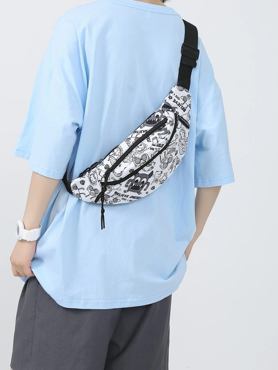 TIANDINGYU Hombres Cangurera con estampado de dibujos animados - Blanco - Ver 1