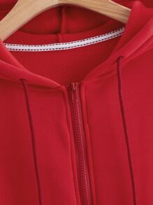 INAWLY Floral And Slogan Graphic Zip Up Thermal Lined Drawstring Hoodie - Burgundy - View 4