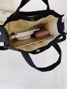 Letter Patch Decor Túi mua sắm Túi đi học dành cho sinh viên tốt nghiệp, cô gái tuổi teen, sinh viên năm nhất, năm thứ hai, cấp hai và cấp ba ở trường đại học, đại học và trung học, hoàn hảo cho hoạt động ngoài trời, du lịch và trở lại trường học - màu đen - Xem 3