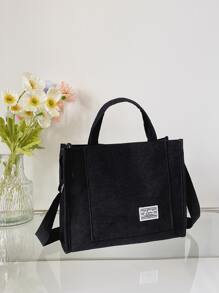 Letter Patch Decor Túi mua sắm Túi đi học dành cho sinh viên tốt nghiệp, cô gái tuổi teen, sinh viên năm nhất, năm thứ hai, cấp hai và cấp ba ở trường đại học, đại học và trung học, hoàn hảo cho hoạt động ngoài trời, du lịch và trở lại trường học - màu đen - Xem 5