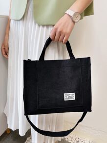 Letter Patch Decor Túi mua sắm Túi đi học dành cho sinh viên tốt nghiệp, cô gái tuổi teen, sinh viên năm nhất, năm thứ hai, cấp hai và cấp ba ở trường đại học, đại học và trung học, hoàn hảo cho hoạt động ngoài trời, du lịch và trở lại trường học - màu đen - Xem 6