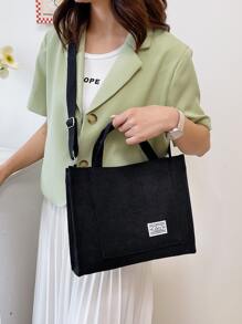 Letter Patch Decor Túi mua sắm Túi đi học dành cho sinh viên tốt nghiệp, cô gái tuổi teen, sinh viên năm nhất, năm thứ hai, cấp hai và cấp ba ở trường đại học, đại học và trung học, hoàn hảo cho hoạt động ngoài trời, du lịch và trở lại trường học - màu đen - Xem 7