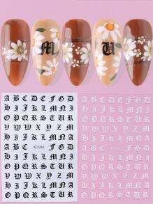 FULL BEAUTY 2張字母圖案美甲貼紙 - 黑與白 - 查看 1