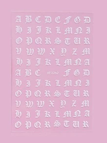 FULL BEAUTY 2張字母圖案美甲貼紙 - 黑與白 - 查看 3