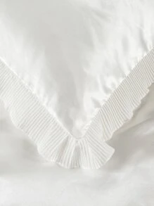 Ruffle Decor Satin Duvet Cover Set Without Filler - White - View 8
