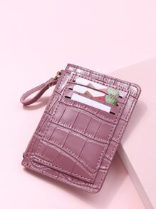 鱷魚紋路紐扣裝飾信用卡持有人，輕便攜帶，適用於女性白領工作者、假期、紀念日、生日禮品配件禮品 - 藕粉色 - 查看 2