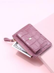 鱷魚紋路紐扣裝飾信用卡持有人，輕便攜帶，適用於女性白領工作者、假期、紀念日、生日禮品配件禮品 - 藕粉色 - 查看 3