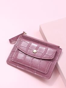 鱷魚紋路紐扣裝飾信用卡持有人，輕便攜帶，適用於女性白領工作者、假期、紀念日、生日禮品配件禮品 - 藕粉色 - 查看 4