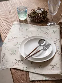 1 pieza Servilleta de tela con patrón de flor - Multicolor - Ver 7