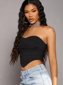 SHEIN BAE Áo nữ Bất đối xứng Lộ Lưng màu trơn Gợi cảm - màu đen - Xem 3