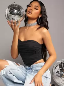 SHEIN BAE Áo nữ Bất đối xứng Lộ Lưng màu trơn Gợi cảm - màu đen - Xem 4