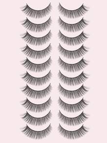 MAGEFY 10 对自然浓密假睫毛带盒，蓬松纤细，适合日常使用，漫画睫毛，旅行必备 - 黑色 - 查看 7