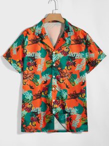 ROMWE MEN Guys Figure Letter Graphic Shirt - Multicolor - View 1