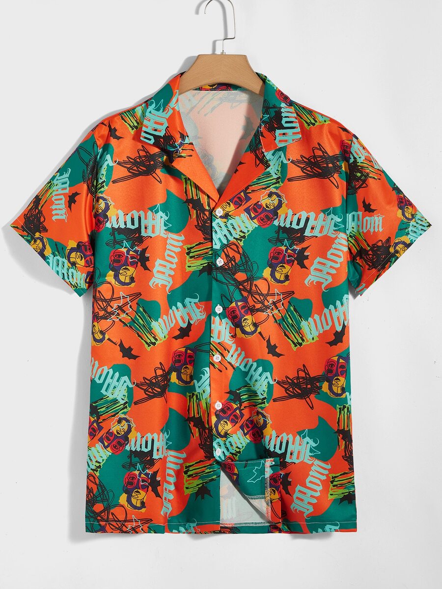 ROMWE MEN Guys Figure Letter Graphic Shirt - Multicolor - View 1