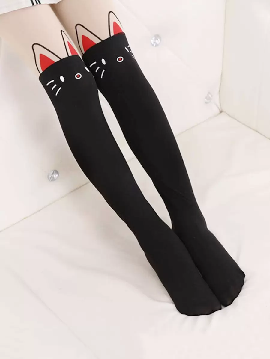 Toddler Girls Cartoon Graphic Tights - Multicolor - View 1