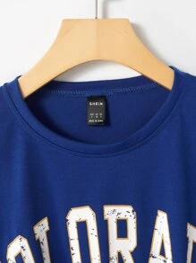 SHEIN Unity Letter Graphic Drop Shoulder Crop Tee - Blue - View 5