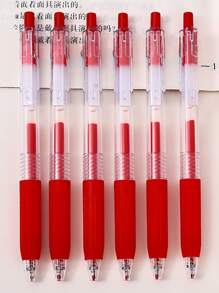 6pcs/Set Style Retractable Neutral Ballpoint Pens For Brushing Up On Test Skills - Red - View 1