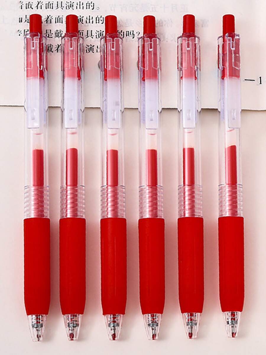 6pcs/Set Style Retractable Neutral Ballpoint Pens For Brushing Up On Test Skills - Red - View 1