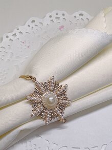 1pc Faux Pearl Decor Napkin Ring - White - View 1
