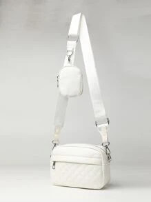 菱形拼接棉被拉鍊肩背袋,女士休閒十字肩方形袋帶向兜,帶有小包菱形拼接小方袋,女士袋子帶有袋