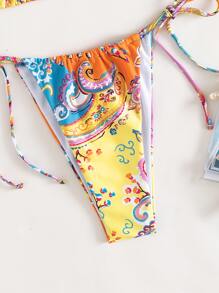 Summer Beach Paisley Print Halter Triangle Tie Side Bikini - Multicolor - View 5