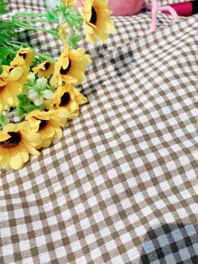 Gingham Print Raw Trim Outdoor Quick-Drying Picnic Mat For Travel - Coffee Brown - View 5