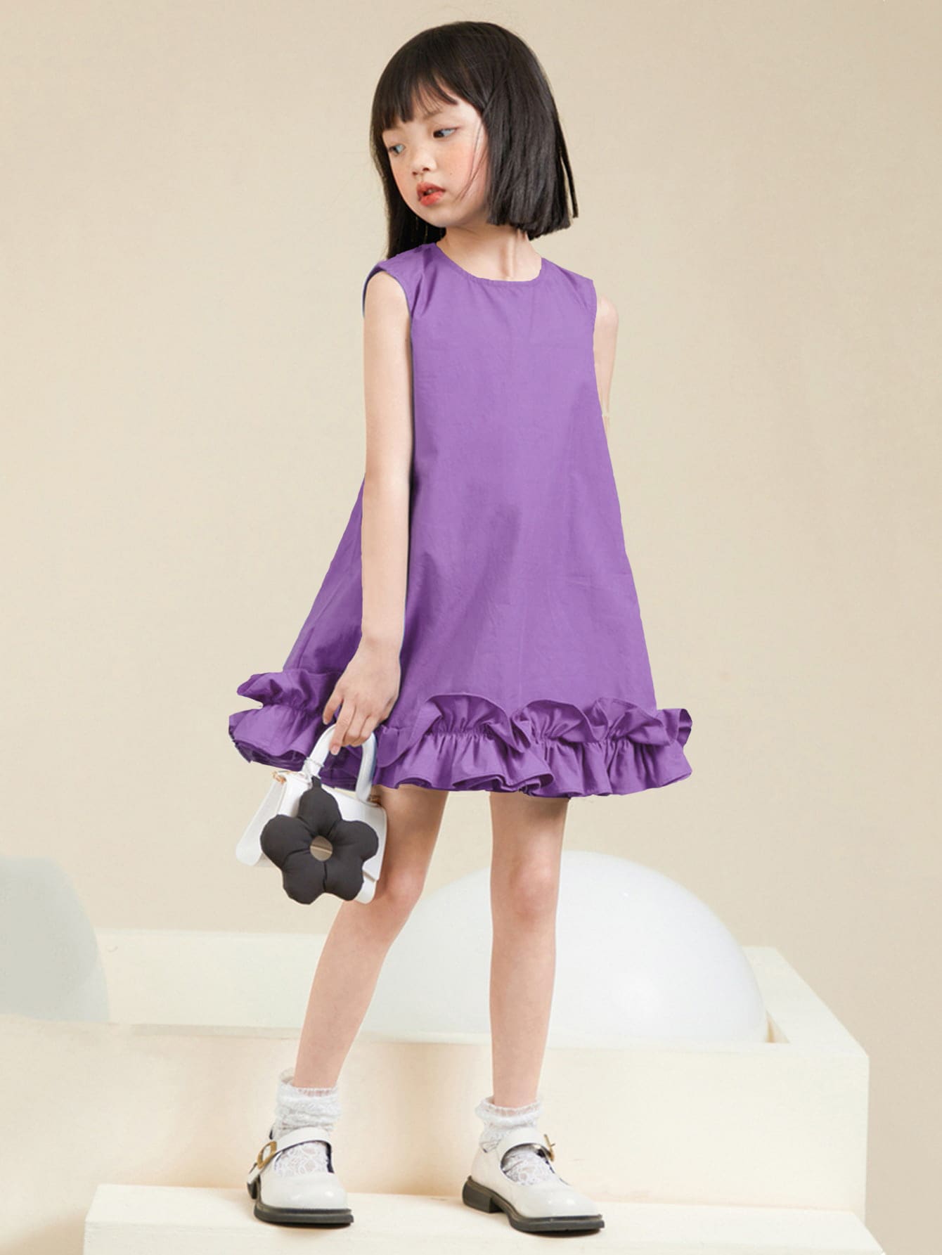 Summer Young Girl Sleeveless Dress Children Plain Fresh And Simple Cute Frilled Tank Dress