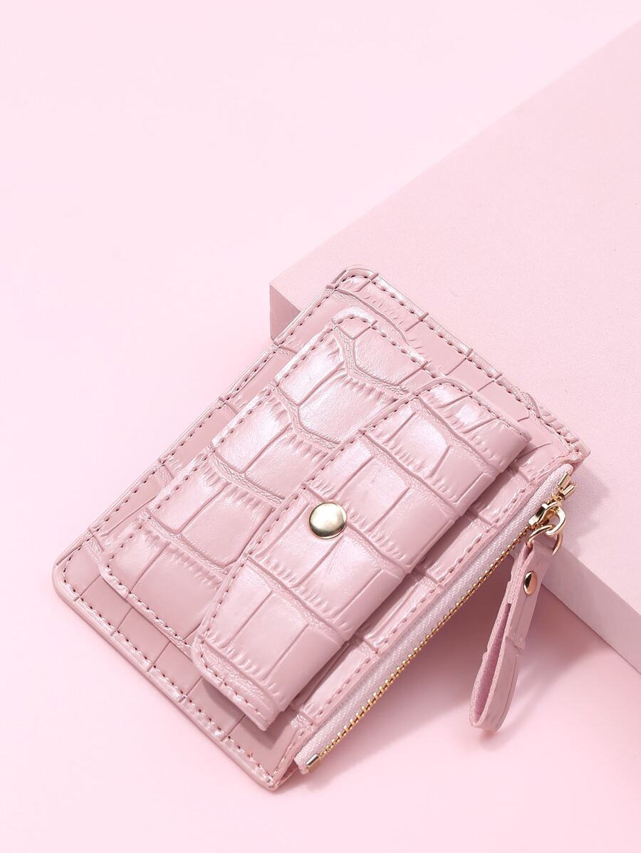 Crocodile Embossed Snap Button Lightweight Portable Card ID Card White-Collar Workers For Female For Holiday For Anniversary For Birthday Gift Accessories Gift Hot Pink Card Holder Card Holder Wallet Business Card Holder Credit Card Holder Card Holder Women For Women Wallet Mini Wallet Purse Wallet Card Wallet