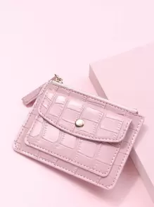 Crocodile Embossed Snap Button Lightweight Portable Card ID Card White-Collar Workers For Female For Holiday For Anniversary For Birthday Gift Accessories Gift Hot Pink Card Holder Card Holder Wallet Business Card Holder Credit Card Holder Card Holder Women For Women Wallet Mini Wallet Purse Wallet Card Wallet