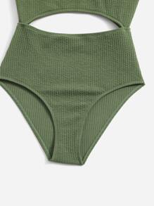 SHEIN Teen Girls Textured Cut Out One Piece Swimsuit - Green - View 5