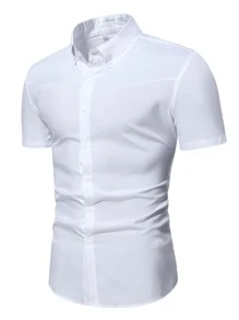 Manfinity Homme Men Solid Button Down Shirt - White - View 1