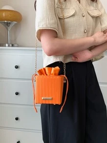 Túi Crossbody Nữ Dây kéo màu trơn Chuỗi Mốt - trái cam - Xem 6