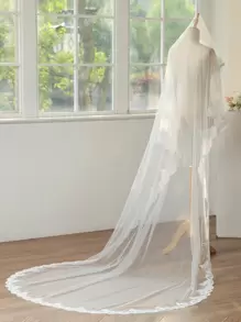 Bride's Long Lace Veil With Train Fall Clothes For Women - White - View 1