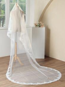 Bride's Long Lace Veil With Train Fall Clothes For Women - White - View 4