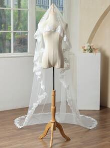 Bride's Long Lace Veil With Train Fall Clothes For Women - White - View 5