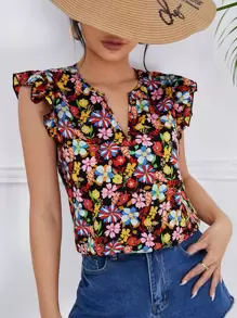 SHEIN Clasi 滿版印花蝴蝶袖襯衫 - 彩色 - 查看 1