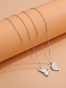 2入組蝴蝶吊墜項鍊 - 銀色 - 查看 5