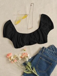 Soleia Sweetheart Neck Ruched Bust Crop Top - Black - View 1