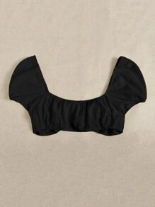 Soleia Sweetheart Neck Ruched Bust Crop Top - Black - View 2