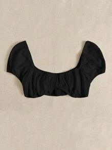 Soleia Sweetheart Neck Ruched Bust Crop Top - Black - View 3