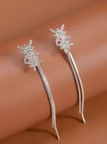 1對女士星星鑽石&流蘇耳環,日常生活和派對的百搭配飾 - 銀色 - 查看 11