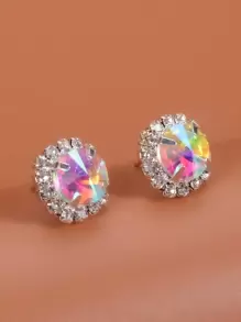 1對多色時尚圓形鑲嵌鑽石耳釘,附有衛星石細節,適合日常佩戴 - 彩色 - 查看 10