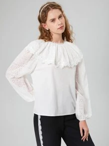 SHEIN MOD Top schiffy de manga farol con diseño fruncido - Blanco - Ver 3