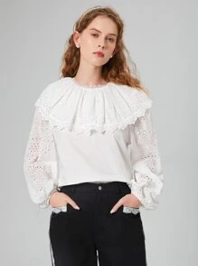 SHEIN MOD Top schiffy de manga farol con diseño fruncido - Blanco - Ver 5