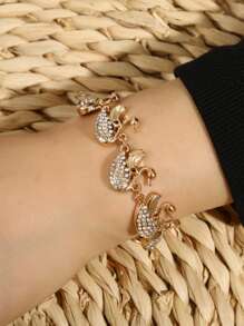 Rhinestone Decor Swan Design Bracelet - Yellow Gold - View 1