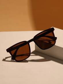 1pc Retro Square Shape Polarized Sunglasses, Plastic Fashionable Classic Decor Eyewear For Outdoor Travel, Beach Vacation, Uv Protection For Summer Beach Vacation,Outdoor,Travel - Brown - View 1