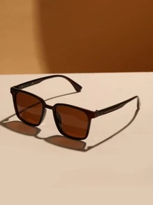 1pc Retro Square Shape Polarized Sunglasses, Plastic Fashionable Classic Decor Eyewear For Outdoor Travel, Beach Vacation, Uv Protection For Summer Beach Vacation,Outdoor,Travel - Brown - View 2