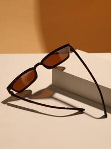 1pc Retro Square Shape Polarized Sunglasses, Plastic Fashionable Classic Decor Eyewear For Outdoor Travel, Beach Vacation, Uv Protection For Summer Beach Vacation,Outdoor,Travel - Brown - View 3