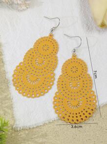 1對波西米亞風格度假橙黃色噴漆幾何設計鏤空女式耳環適合日常生活、工作、舞台表演、街頭攝影裝飾 - 橘色 - 查看 4
